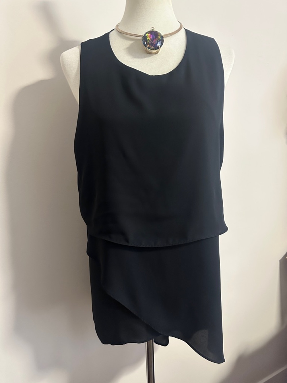 Joseph Ribkoff Black Tiered Semi-Sheer Sleeveless Blouse Size 12 EUC